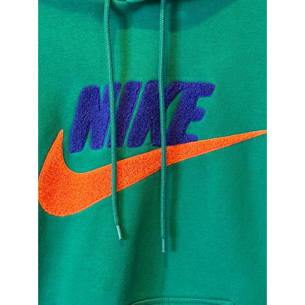 Nike Sportswear Green Pullover Hoodie Fleece Orange Blue Logo Women’s Small - Picture 2 of 7
